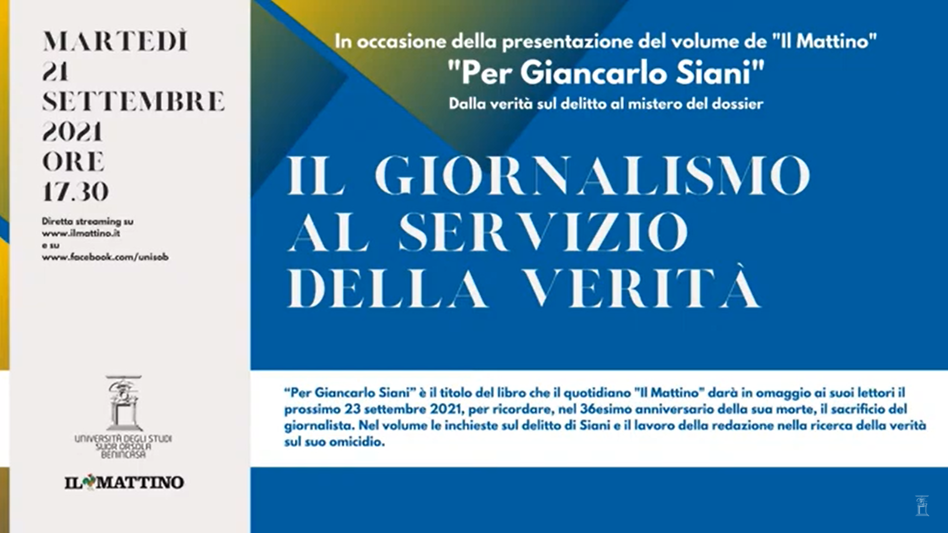 Per Giancarlo Siani – Presentazione del volume de “Il Mattino”